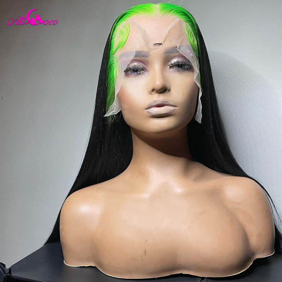 Light Green Root Lace Front Human Hair Wig HD Lace 13x4 Straight Frontal Brazilian Ombre PrePlucked Virgin For Black Women