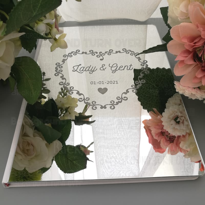 Livro de convidados Livro de visitas ao casamento Nomes personalizados de espelhos personalizados Data Blank Favor Decor Decor Party Heart Love Frame G017