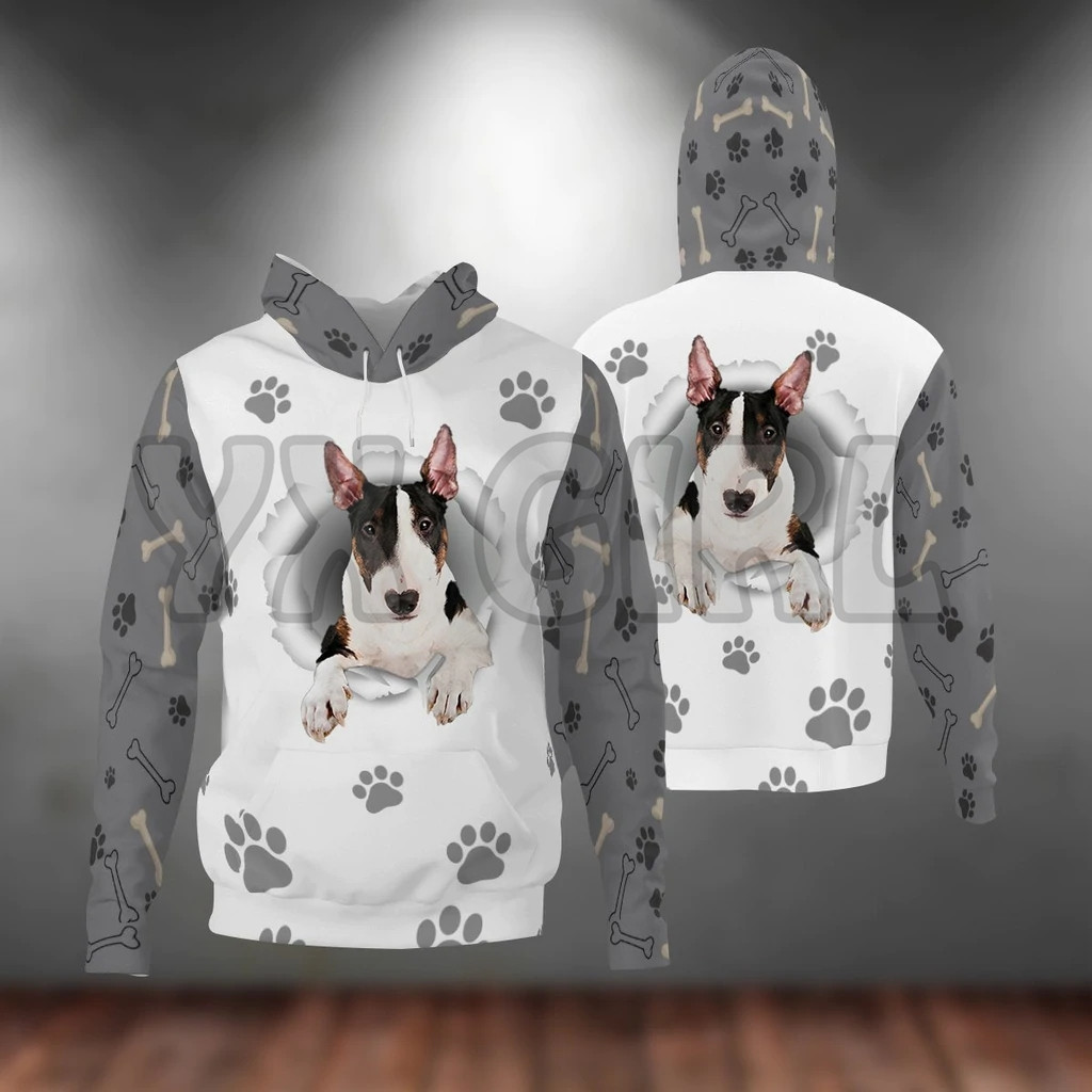 Bull Terrier-PAW DOG 3D Sweats à capuche imprimés Unisexe Pilos à sweat à sweat à sweat décontracté.