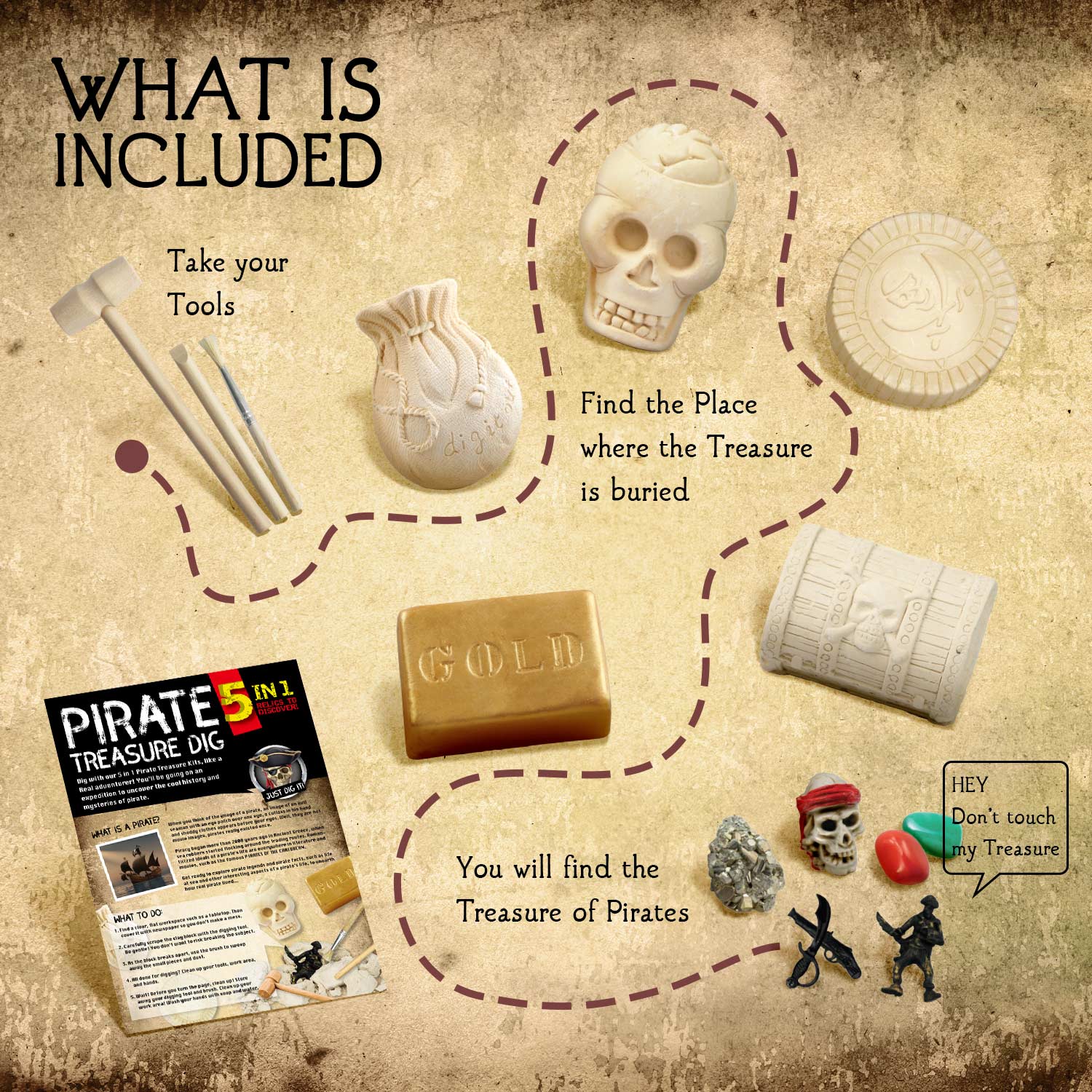 Piraten Treasure Dig Kit Gemstones Dig Kit 5 Bricks Treasure Mining Kits Pirate Puzzle Toys STEM TOEY TOETSEN DODUCTIEKE PARTY GIFTEN