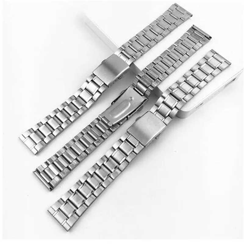 Titta på band rostfritt stål 12/14/16/18/20/22mm Watch Strap Wrist Armband Silver Color Metal Watchband med fällbar lås för män Womenl2404