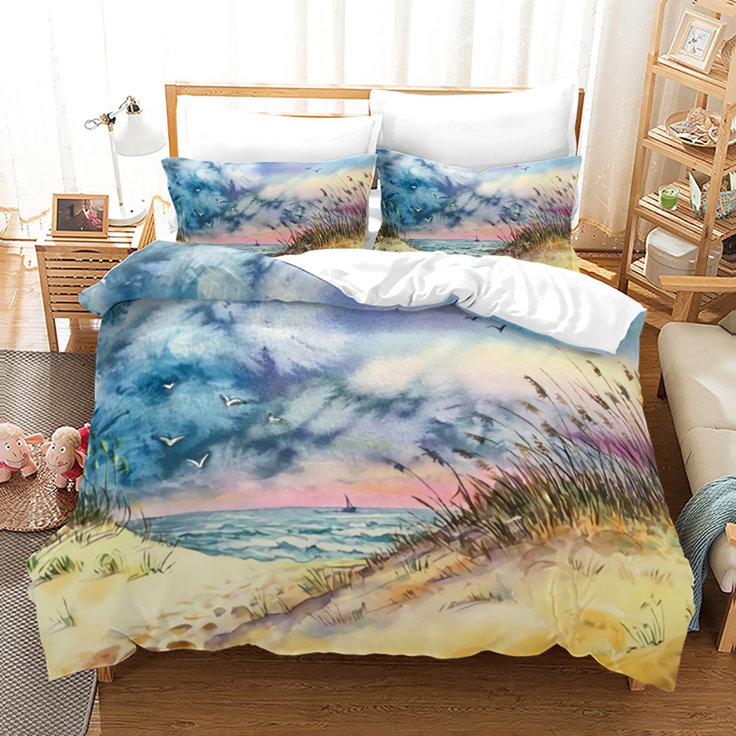 Ocean Bedding Set King Colorful Beach Landscape Däcke Cover In Oil Målningsstil Famous Hawaii Coastal Polyester Quilt Cover