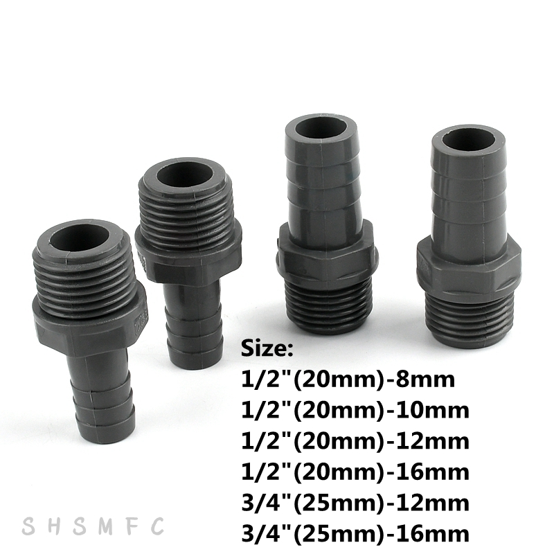 5-1/2"-8/10/12/16mm 3/4"-12/16mm PVC Pipe Pagoda Male Thread Connector Garden Hose Aquarium Adapter Water Nozzle Plastic