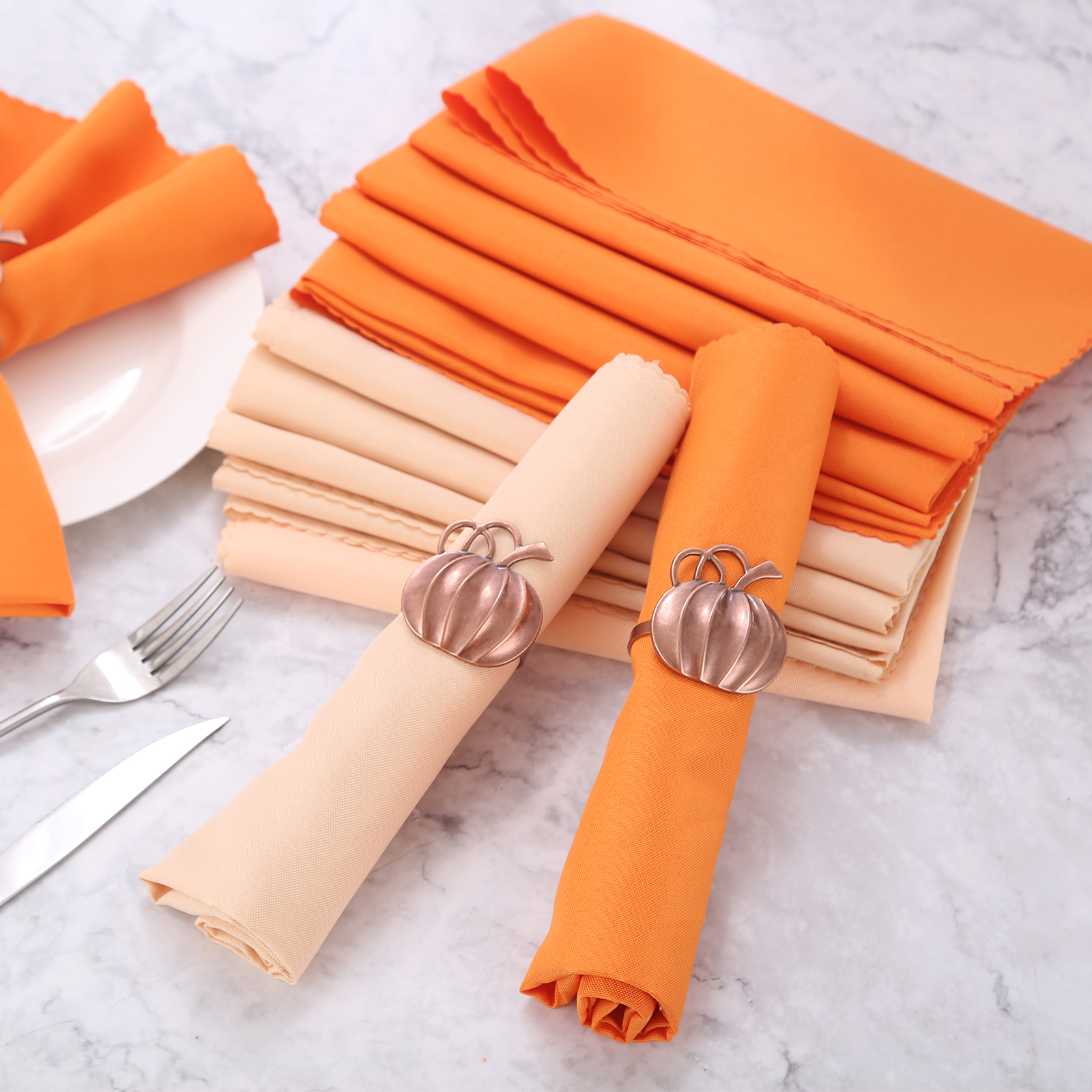 6st polyesterduk servetter orange/champagne trasa servetter bordsdekor för bröllop ceremoni eleganta festförsörjningar hållbara