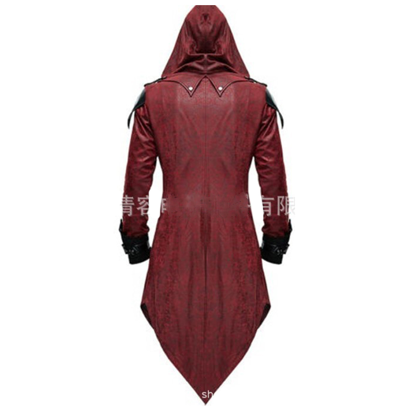 Medieval Cosplay Adult Man Woman Streetwear z kapturem PU Kurtka Kostium Edward Halloween Rozmiar S-5xl