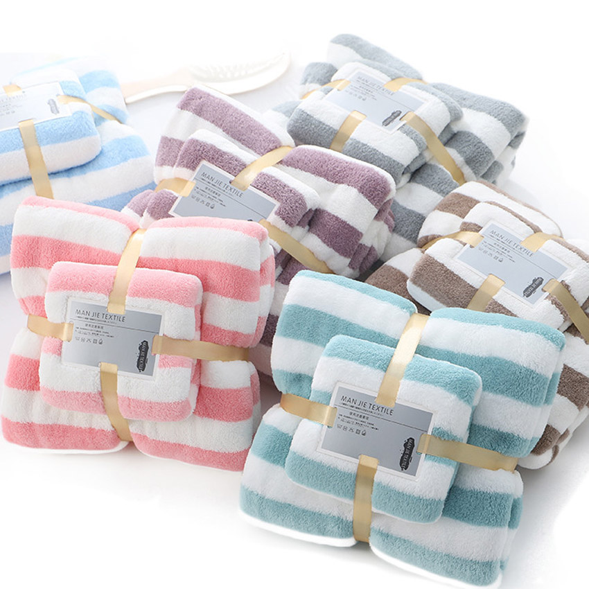 Striped Towel Set Thickening Soft Absorbent Family Bathroom Hotel Adult Child Face Hand Towel Toalhas De Banho Serviette De Bain