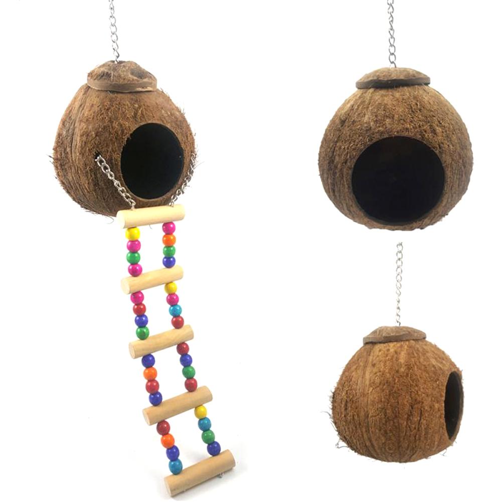 2023 Nuova Coconut Coconut Shell Bird Nest House Pet Parrot Hut Cage Appeding Toy Bird Cover Copertura Copertina di uccelli Casa Casete Casa