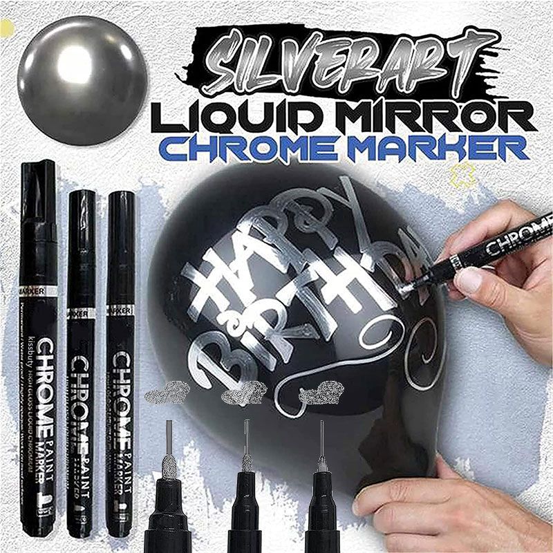 Silve Paint Mirror Chrome Metallic, Gloss Oil Silver Mirror Marker, odblaskowe pióro farb do majsterkowania, oznaczenie kart podarunkowych