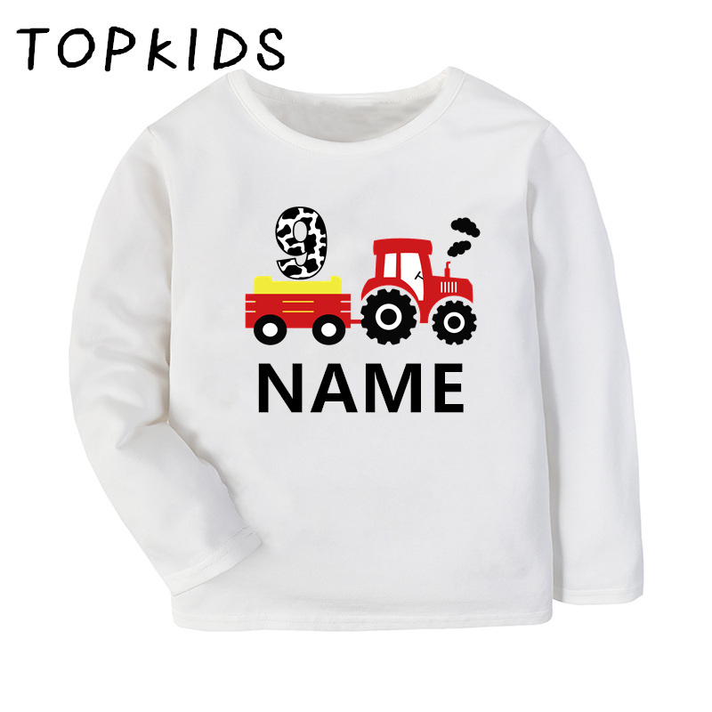 T-shirt auto da trattore che tira i ragazzi 1 2 3 4 5 6 7 8 9 anni Customalizza Nome Kids Taglie a maniche lunghe NAMBINE CAMBINA