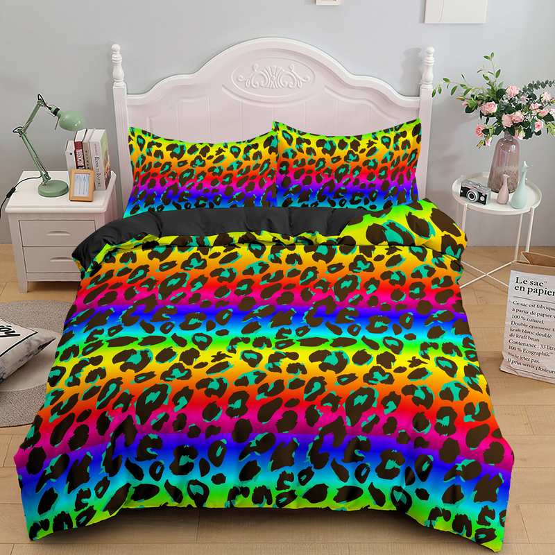 Stampa leopardata colorata set di biancheria da letto in microfibra la pelle la pelle copripiumini adolescenti adolescenti cuschi da letto decorazioni la camera da letto