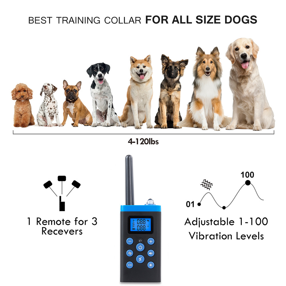 Collier d'entraînement pour chiens télécommandés, vibration imperméable, profonde, choc électrique, lumière LED pour chiens de compagnie, produits en train, 1000m