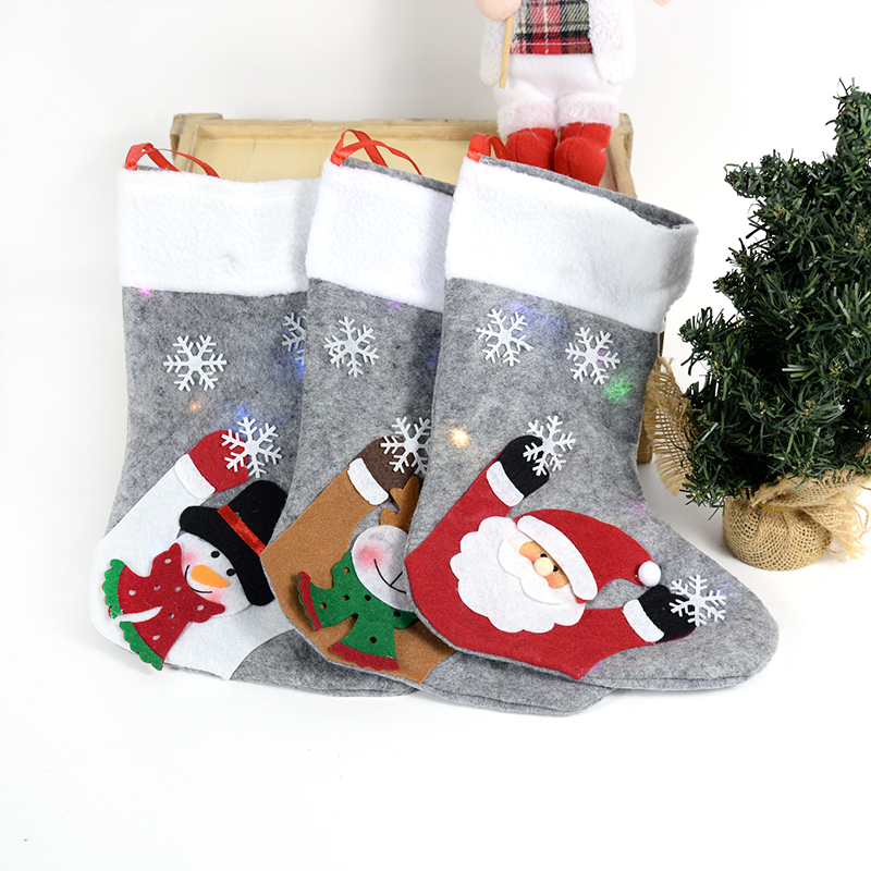 Bas de Noël chaussettes LED LED Up Snowman Santa Elk Bear Printing Bag de bonbons