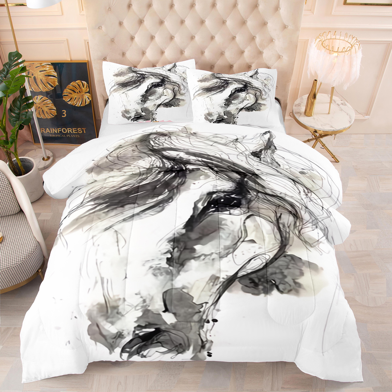 Luxus braunes Pferdebläder Bettwäsche Set 3D Printed Animals Duvet Cover Erwachsener 200x200 Betspannung weiche Heimtextile