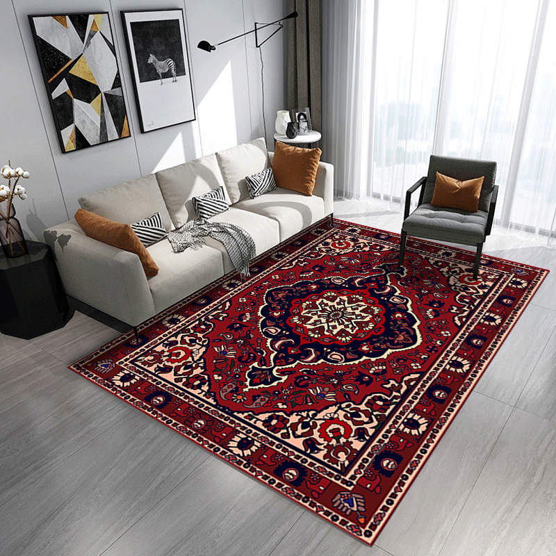 거실 침실 침대 침대 옆 카펫을위한 Boho Morocco Retro Carpet 비 슬립 구역 깔개 붉은 실크 카펫 160x230 세탁 가능한 바닥 매트