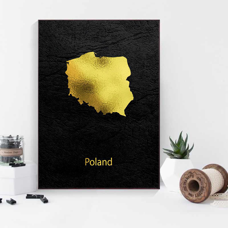 Mapa de oro Arte Italia Polonia Marruecos Pintura Arte Arte Impresión Póster Muro de la sala Moderna Minimalista Decoración de la sala de estar