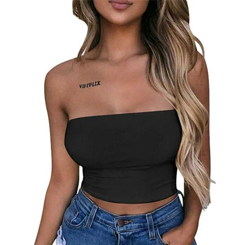 Women's Tanks Camis Sexy Tank Top Womens Strapless Top Short sleeved Womens Cami White Black Cropped Tank Top Backless 2020 Summer Dress J240409