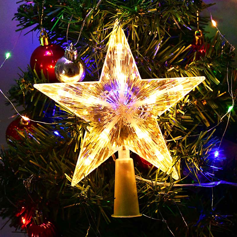 23/16cm LED Weihnachtsbaum Top Stern Licht leuchtend fünffacher Stern Weihnachtsbaum-Ornamente Navidad Neujahrs Party Dekor Geschenk
