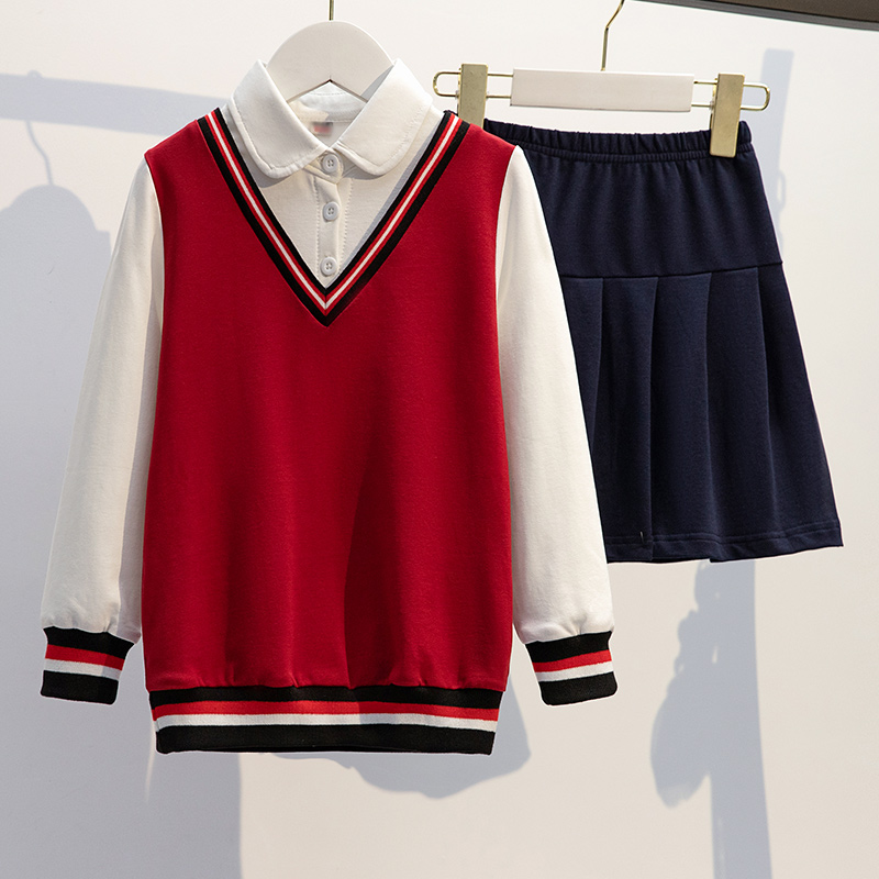 Vêtements Ensembles pour filles Kirt Preppy Skirt Twinset École uniforme Enfants Costume Kids Suit Baby Clothes 4 6 8 9 10 12 14 ans
