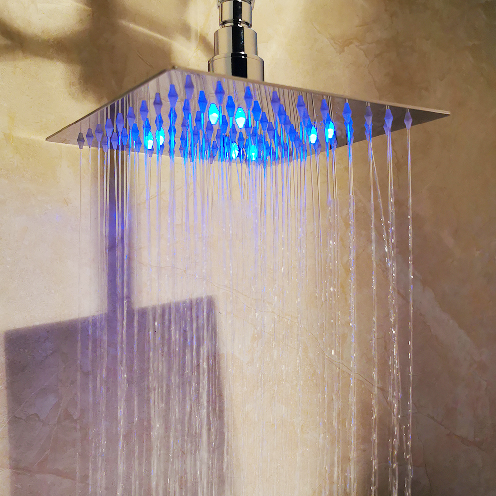 Zappo Yağış LED Krom Cilalı Banyo Duş Musluğu Termostatik Valf Karıştırıcı W/ 6 Mesaj Jetleri Duş Mikser Seti