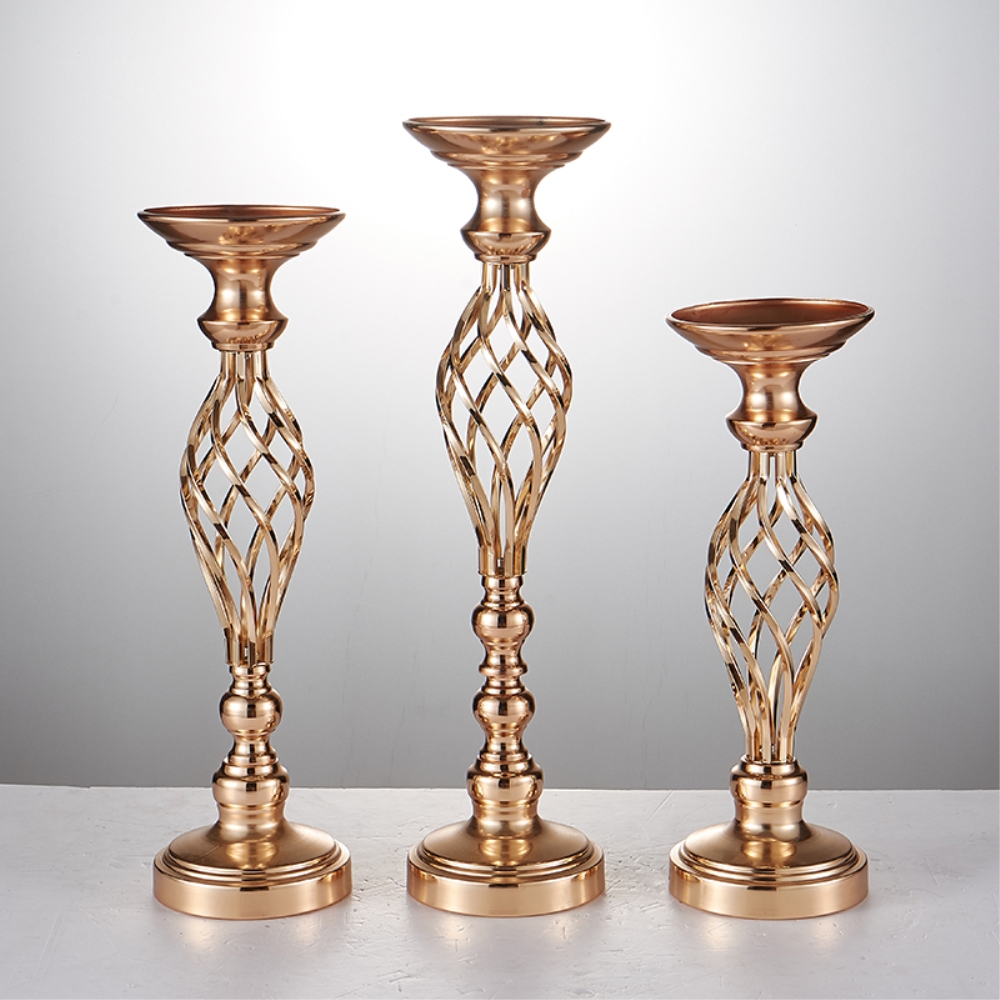 Imuwen Gold/ Silver Flower Flowers حاملات شمعة Road Road Table Metal Stand Candlestick for Wedding Party Decor