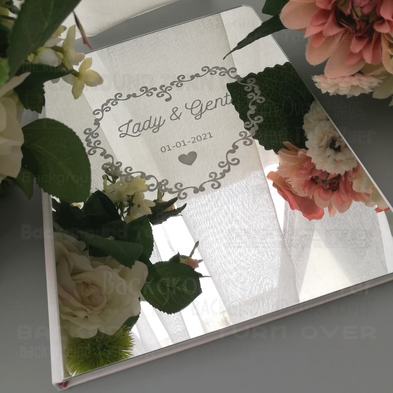 Livro de convidados Livro de visitas ao casamento Nomes personalizados de espelhos personalizados Data Blank Favor Decor Decor Party Heart Love Frame G017