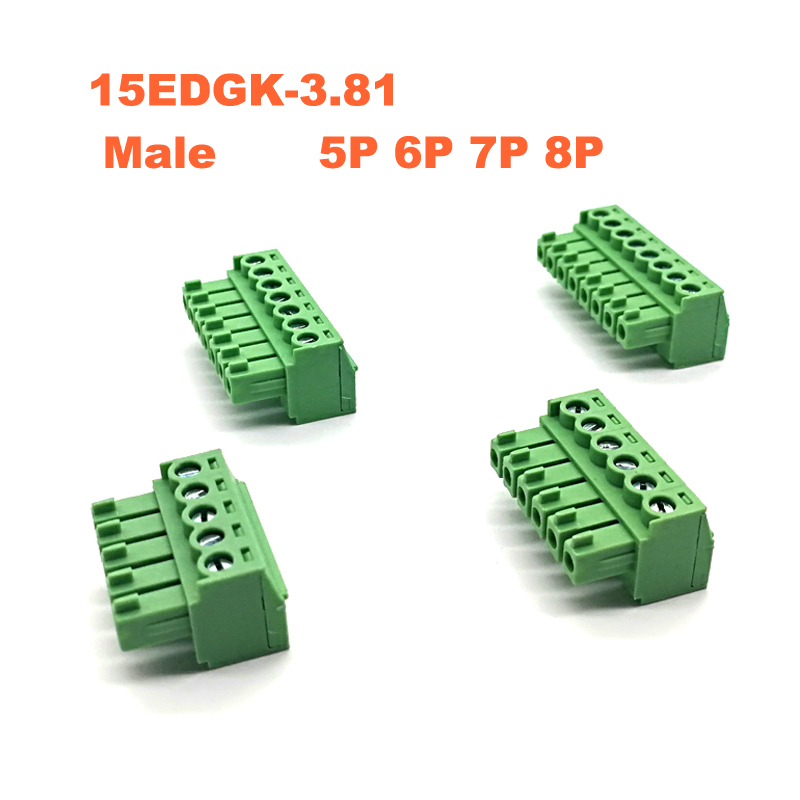 Pitch 3,81 mm Plug-in PCB Borlier Bloc 15edgk RC 5 6 7 8 Pin Angle de droite Male / Femelle Connecteur Pluggable Morsettiera