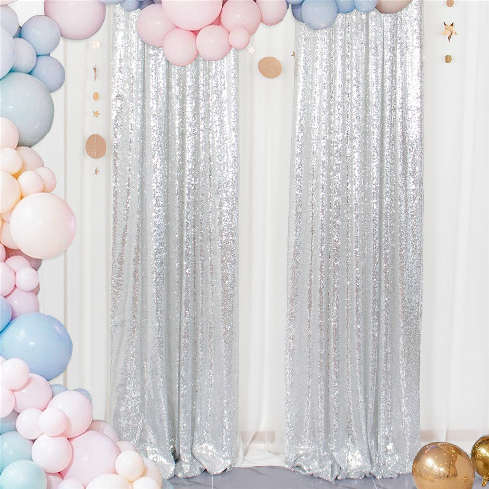 Panneau de rideau à paillettes en argent de Noël 2x8ft pour les rideaux décoratifs de fête de mariage