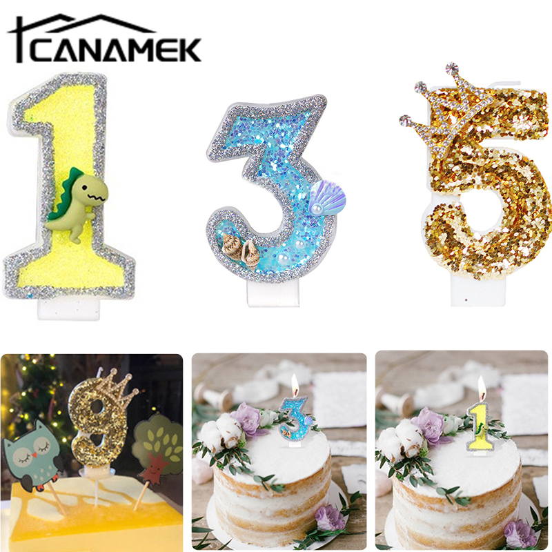 Numéro Cougies Blue Sea Shel Shell Glitter Cake Topper Anniversaire Mariage Digital Cakes Decker Decor Decor Decor
