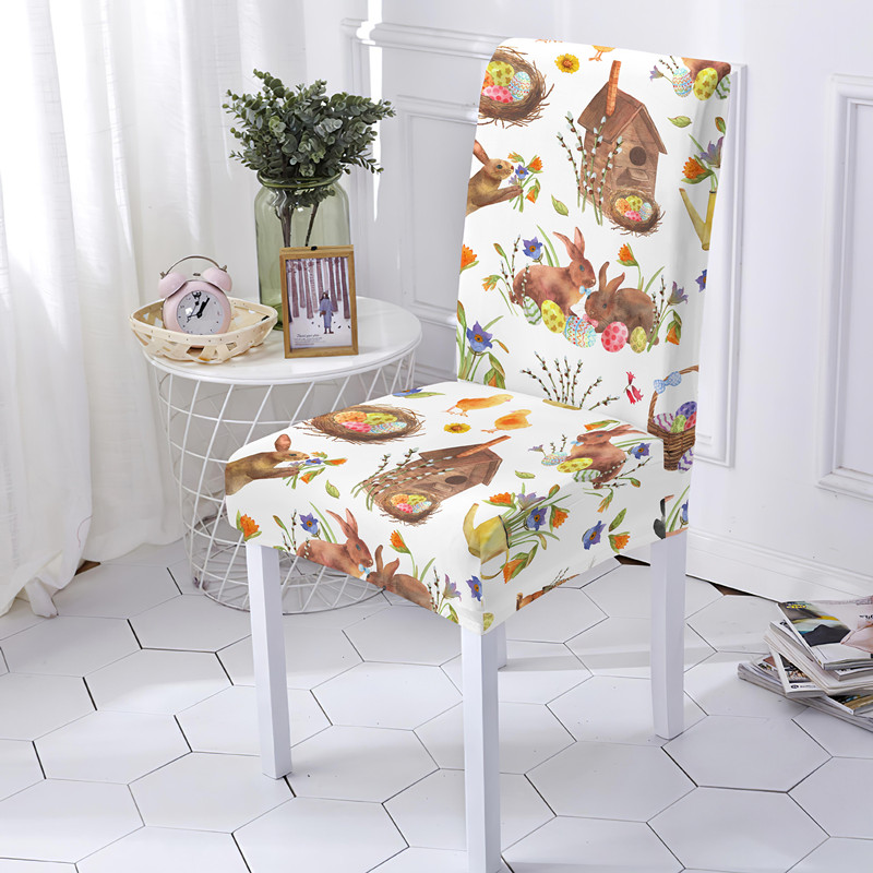 3D Digital Print Spandex Chair Cover for Dining Room Easter Rabbit Chairs Covers Kitchen Party Office Decoration