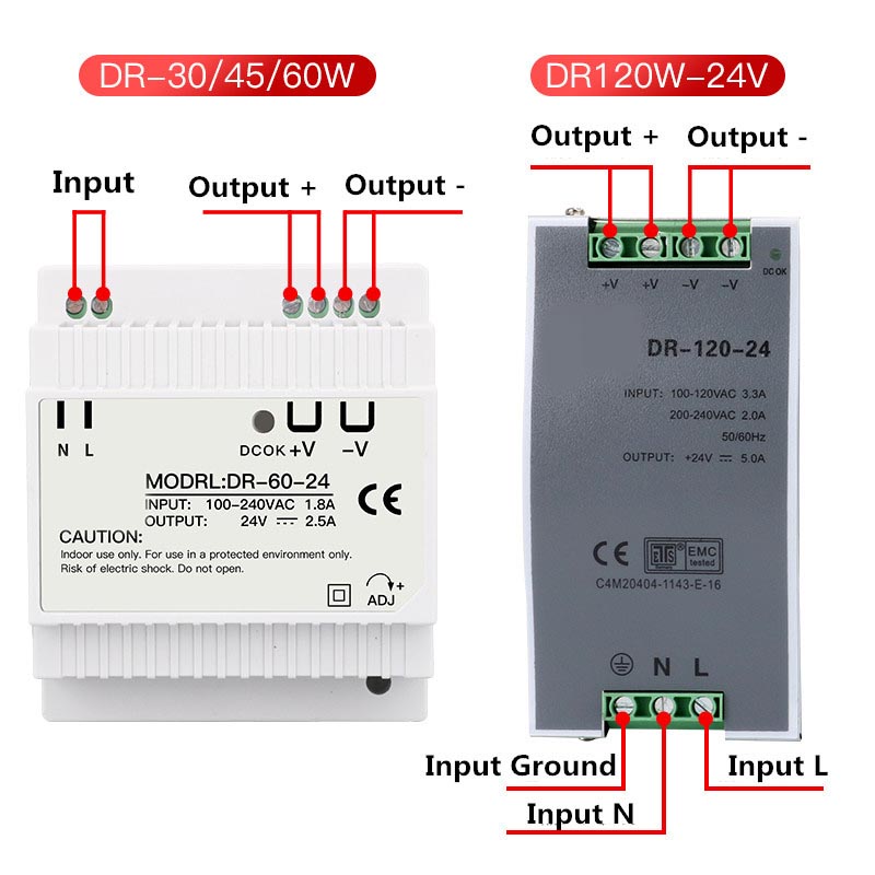 15W 30W 45W 60W 75W 120W Din rail mounted Power supply 12V 24V switching power supply DR-15/30/45/60-12/24