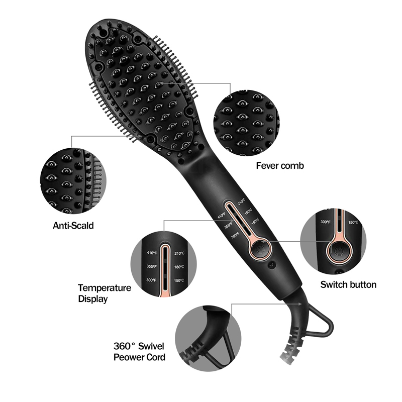 Nouveaux cheveux raides humides et sèches à petite température de style réglable de peigne de barbe réglable à coiffure curling brosse à cheveux peigne