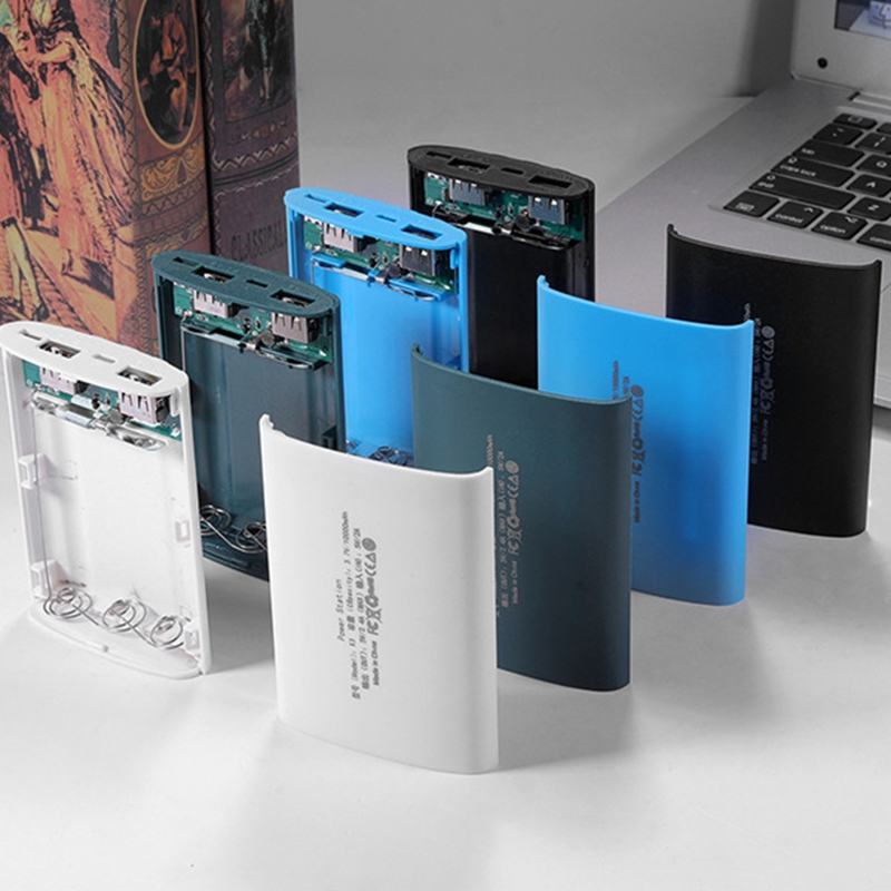 DIY Power Bank Box Flat Head Battery Charger Outer Case Dual USB Output Ports Plastic Shell Box Power Bank Cases