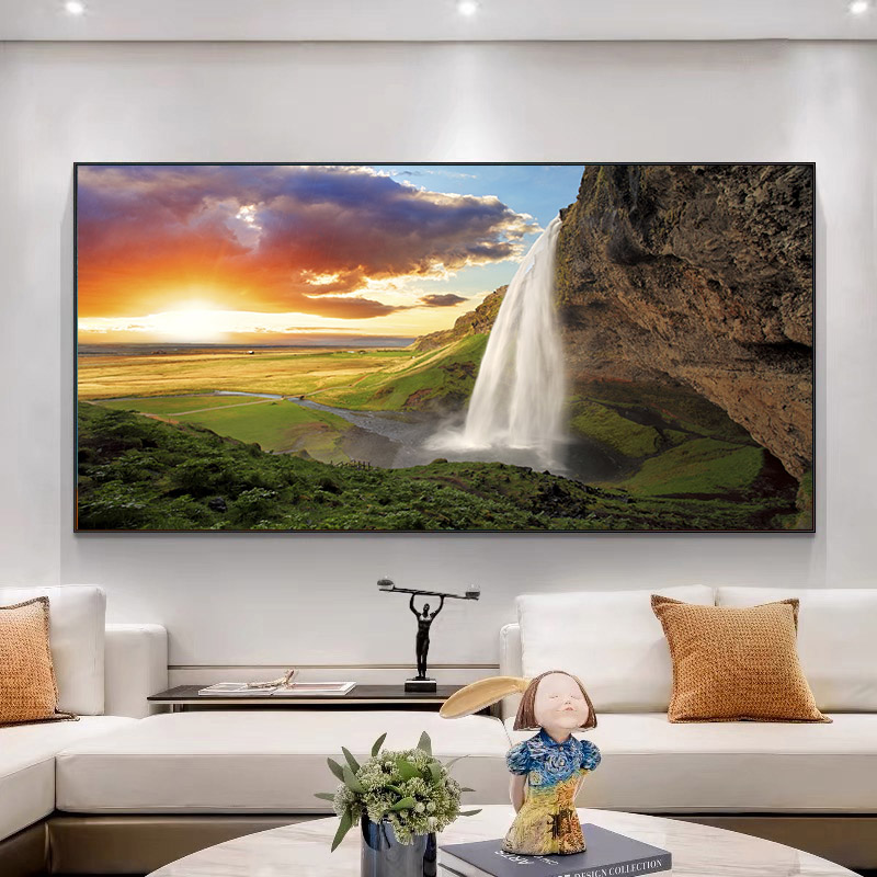 Landscape Iceland Waterfall Canvas Painting Nature Sunrise Posters and Prints Wall Art Pictures Living Room Home Decor No Frame