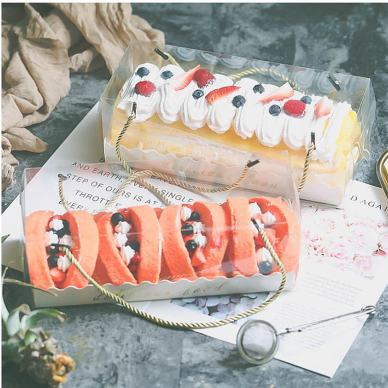 Lbsisi Life Transparante cakebox met handgreep cupcake Zwitsers doorzichtige plastic draagbare Pet Pet Packing Gift Box Roll Long, 10 stcs
