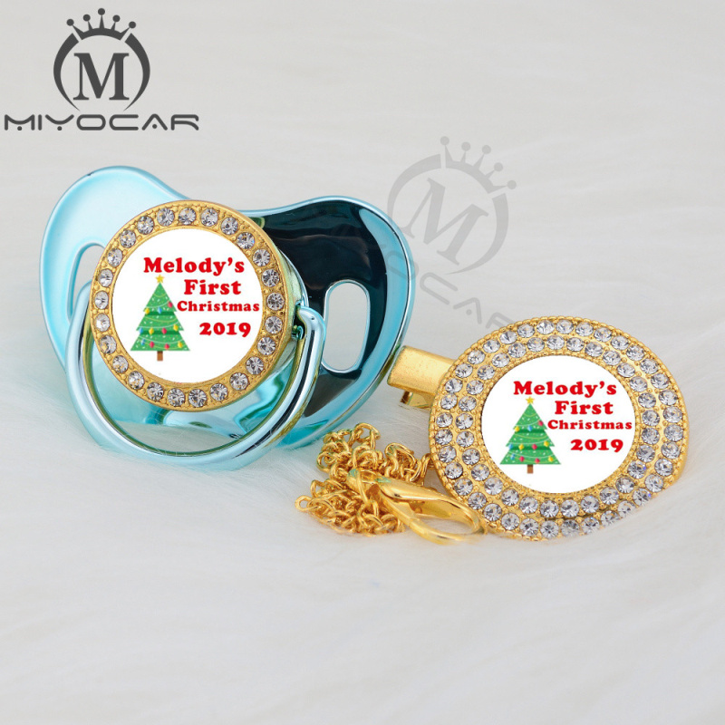 Miyocar Custom jeder Test Weihnachten Gold Bling Schnuller und Schnuller Clip Black BPA Free Dummy Bling einzigartige Design P-Ams