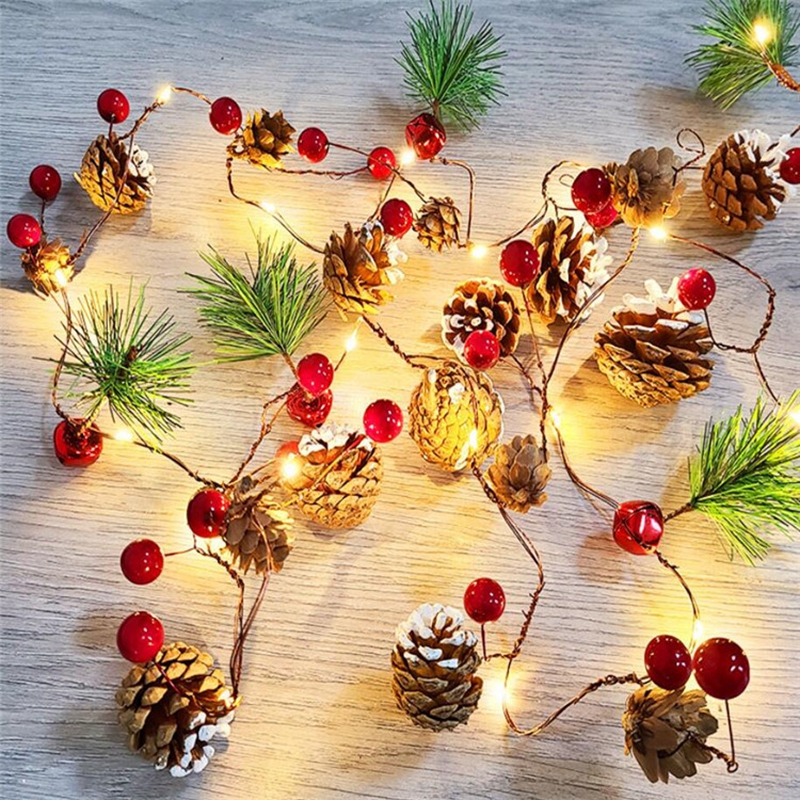 2m 20 LEDS décorations de Noël pour la maison Copper Fil Pine Cone LED LED LEIL Ornement d'arbre de Noël 2022 Kerst Natal Navidad Noel