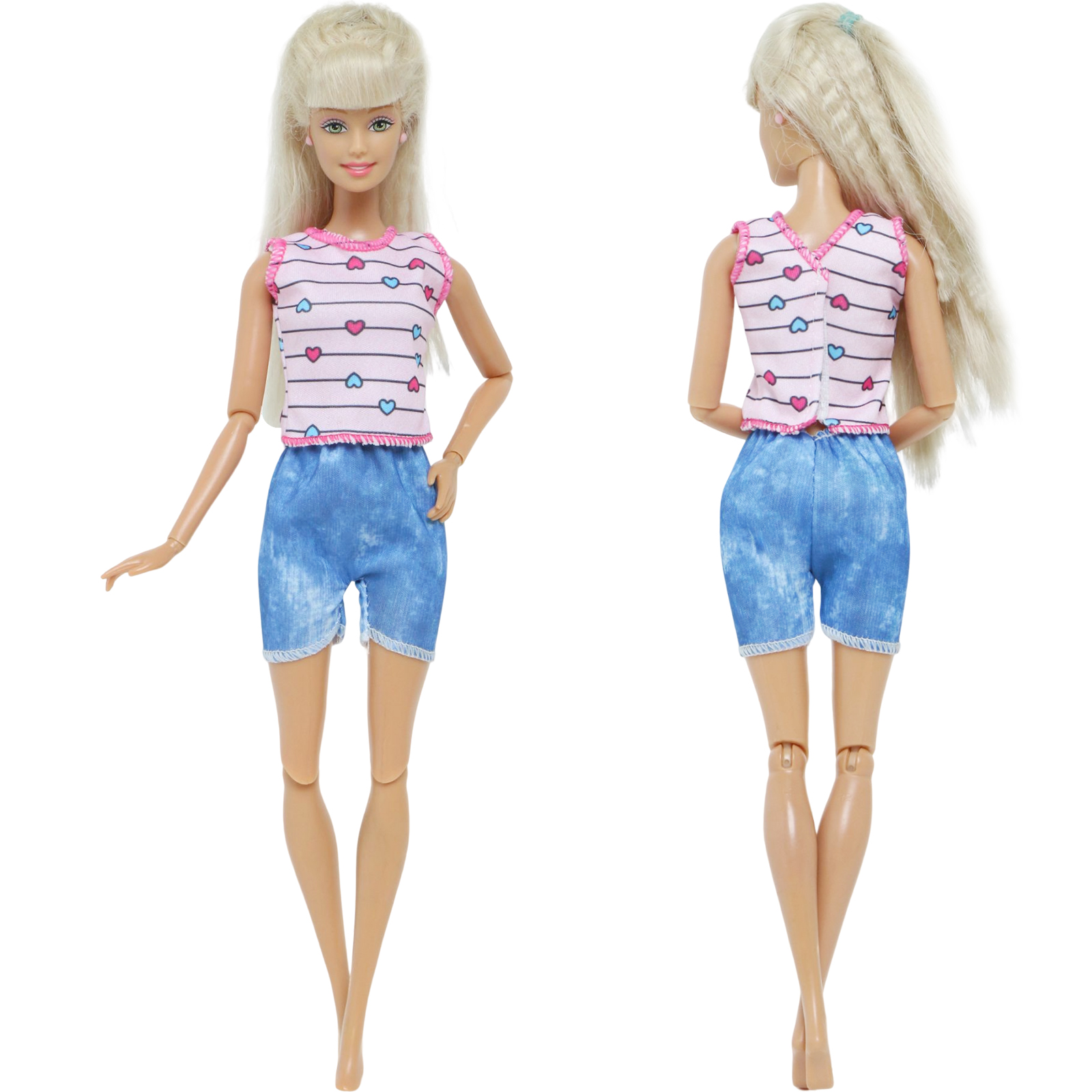 BJDBUS Doll outfit stripe tryck hjärtmönster Vest topp söta dagliga byxor sportkläder för barbie dolltillbehör barn leksak gåva