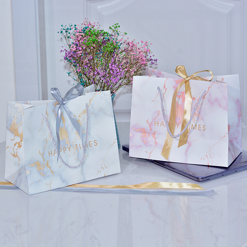 Marmor Geschenktüte Süßigkeiten Verpackung Geschenktüte für Hochzeit Gast Geburtstagstasche mit Ribbon Party Dekor Einkaufshandtasche Handtasche