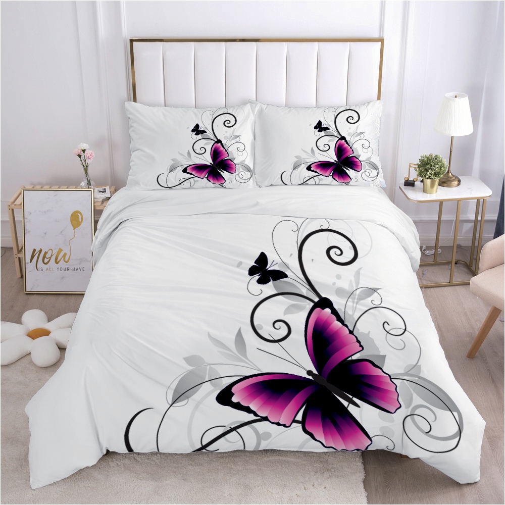 Ensemble de literie papillon Queen King Full Double Duvet Cover Set Pouteau de lit de lit de lit de lit de couette 240x220 200x200 violet