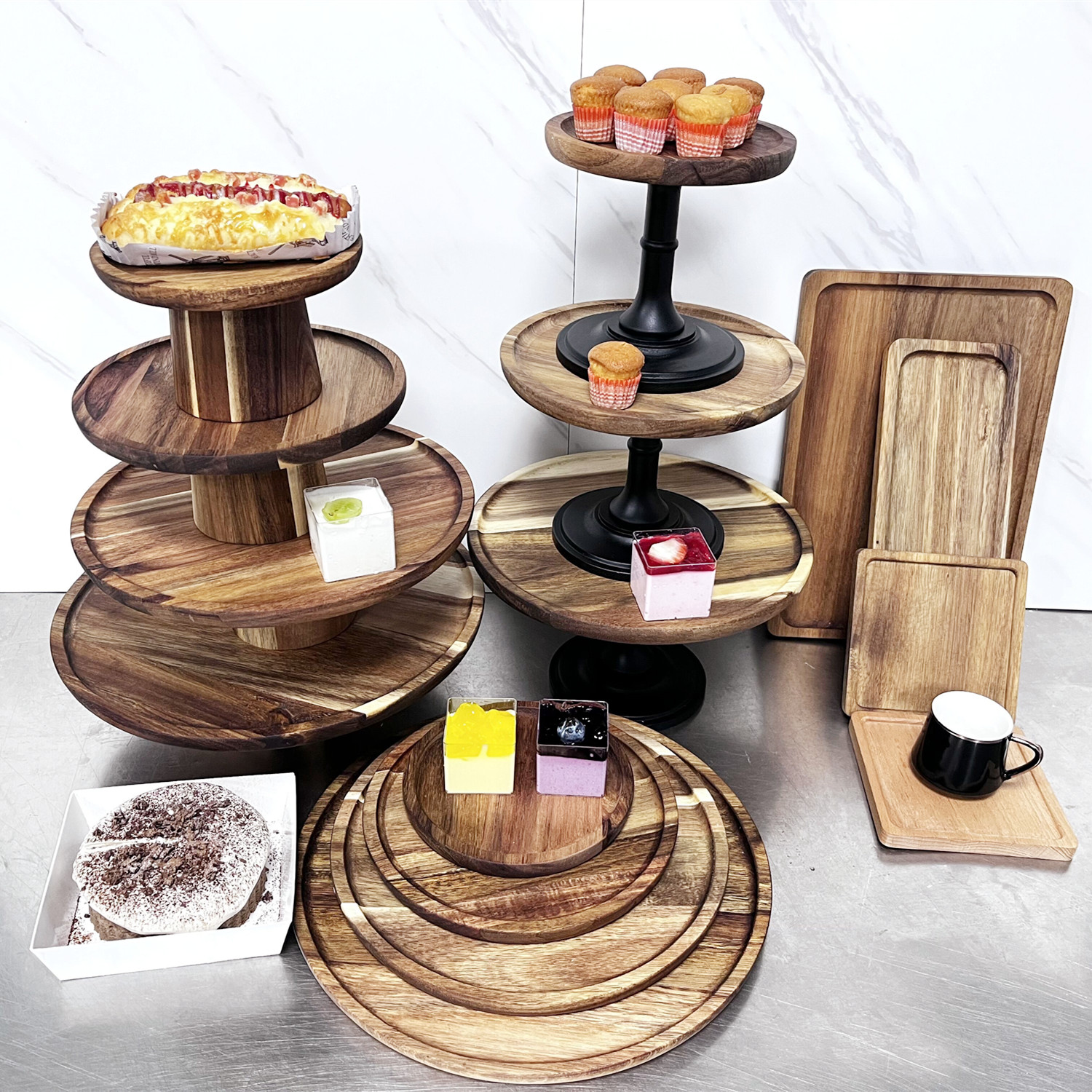 Nouveau 6,5 / 8.5 / 10/11 pouce assiette en bois massif Assiettes de fruits pour la maison Supplies de cuisine Assiettes de support à gâteau de dessert pour le plateau de rangement alimentaire