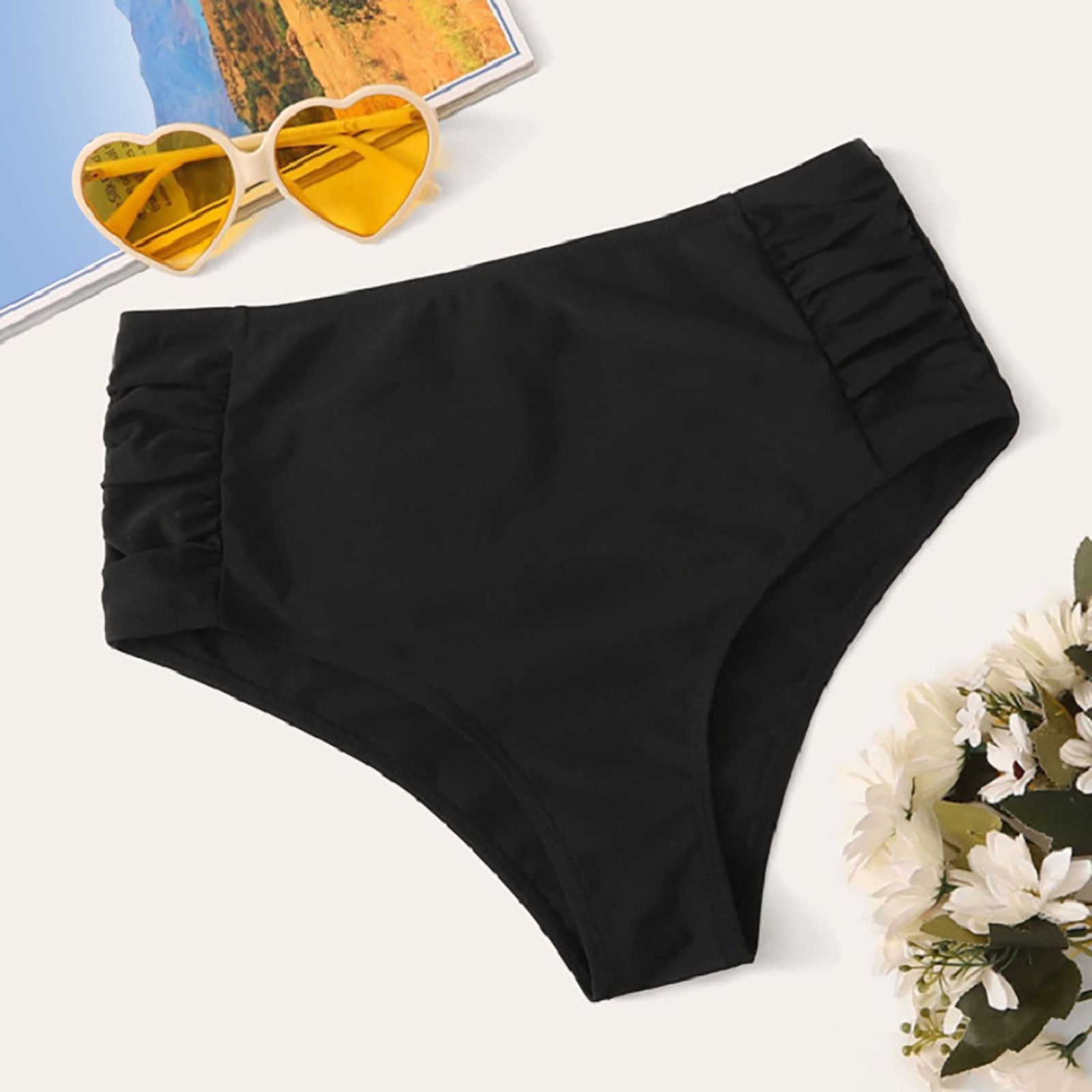 Women Retro High Waisted Bikini Bottoms Solid Color Swimsuit Bottoms Swim Suit Bottoms High Leg Tummy Coverage Swimsuit