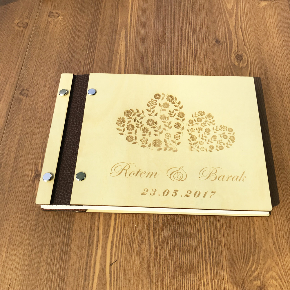 Personalized sign in album lace engraved wedding guestbook,Custom wooden Wedding lace Heart guest book, write to name & date