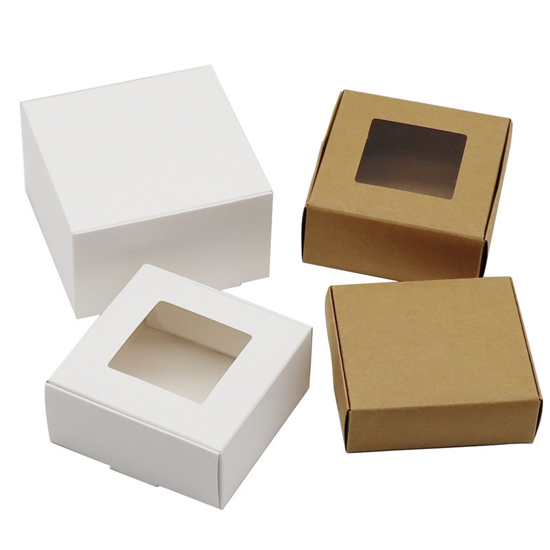 Multi size Paper Soap Box Kraft paper gift box package with clear pvc window candy favors arts&kraft display Kraft Box