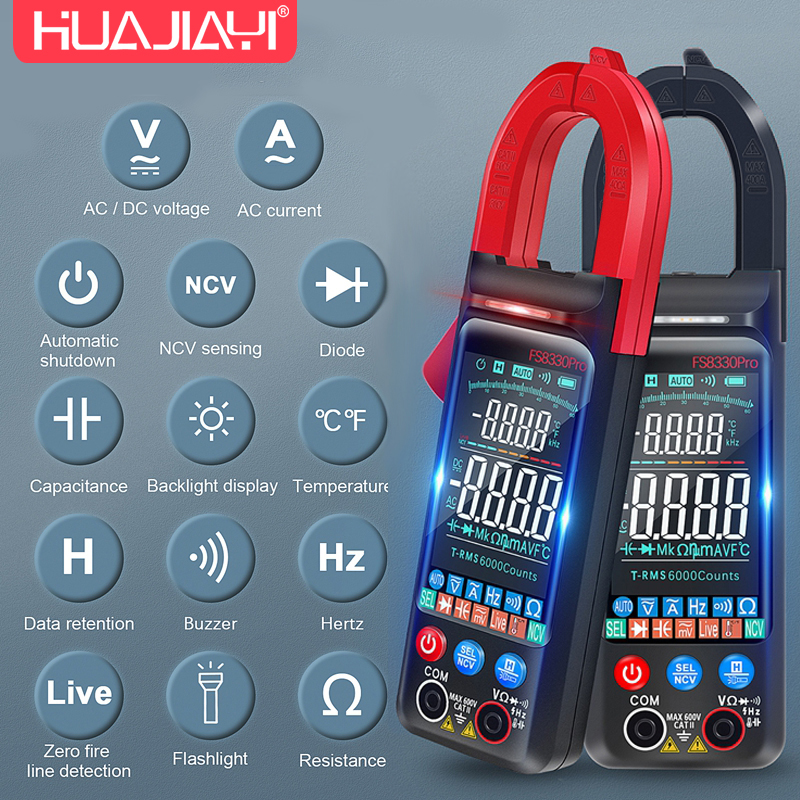 HUAJIAYI Digital Clamp Meter AC 400A Current Voltage 6000 Counts Clamp Multimeter Live Check NCV Frequency Capacitor Tester