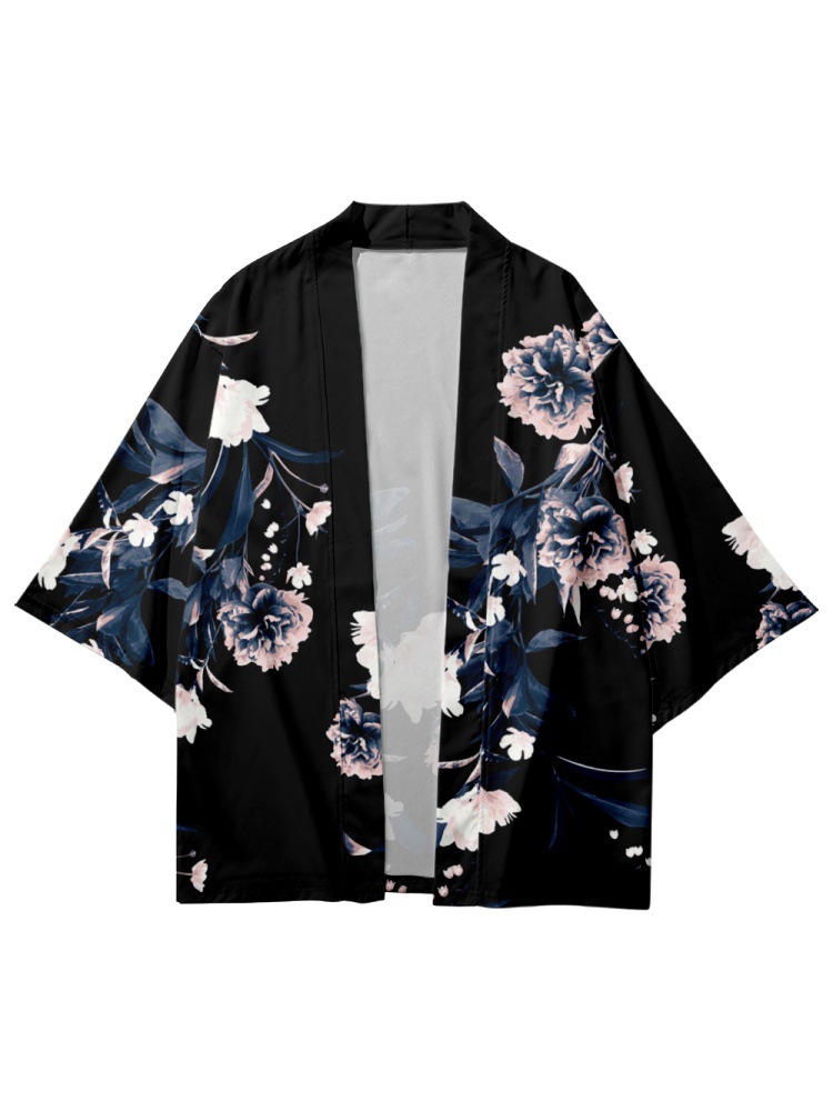 Tradicional Japonês de Streetwear Flor Kimono Cardigan Beach Shorts homens homens Yukata Harajuku Haori Camisa Roupas de camisa