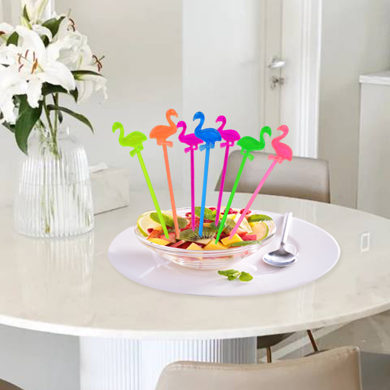 niedliche Flamingo -Obstgabeln Plastik Cupcake Dessert Salatstangen Cocktail Zahnstocher Bachelor Hawaii Beach Party Vorräte