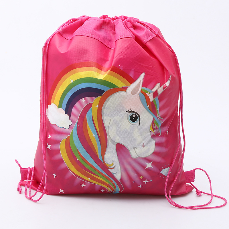 Girls Favors Lovely Unicorn Mochila Non-woven Fabrics Birthday Party Baby Shower Decorate Flower Drawstring Gifts Bags