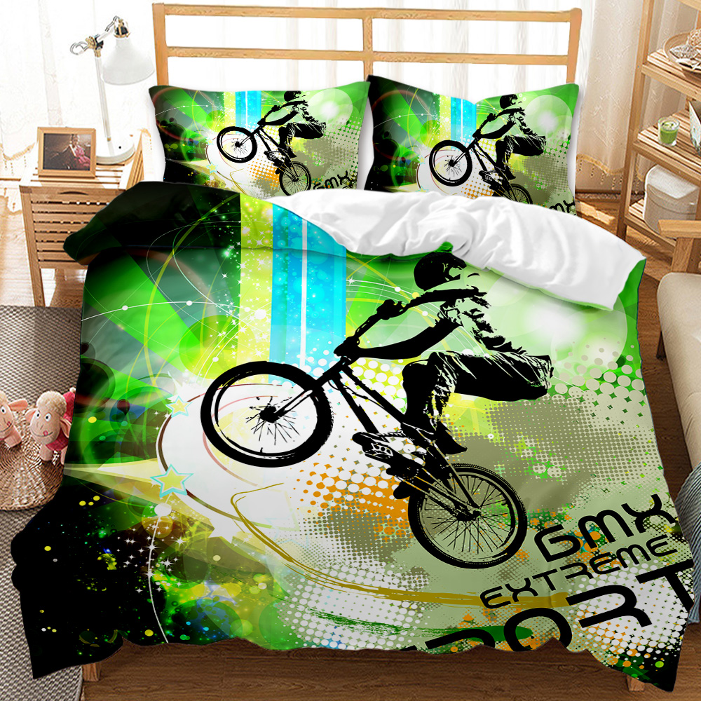 Motocross Rider Bedding Set Extreme Sports Theme Däcke Cover Teens Motorcykel Comporter Cover Dirt Bike Polyester Quilt Cover