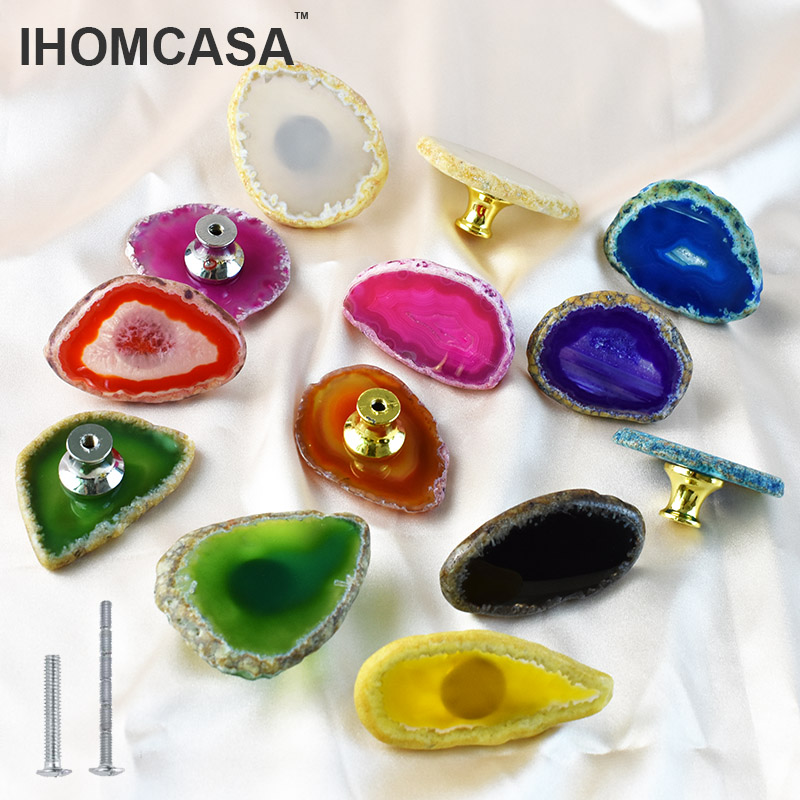 Ihomcasa Nordic Natural Agate Original Stone Reiki Crystal Cabinet Handles家具サイドボードドアプル引き出しノブ