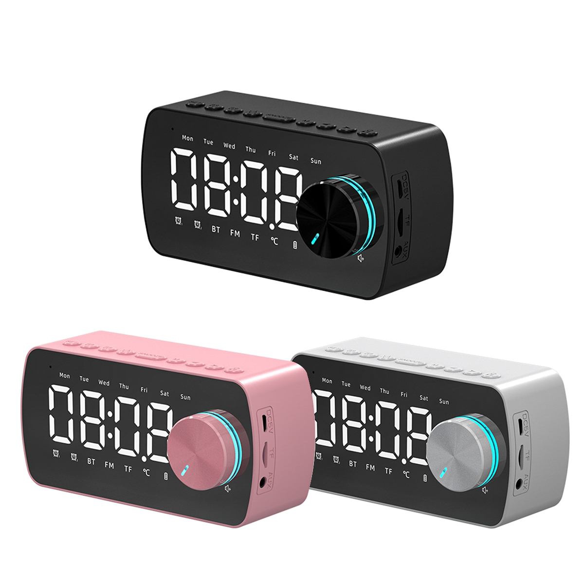 USB -uppladdningsbar LED -spegel Alarmklocka Temperatur Datum Displayklocka Desktop Clock Bluetooth -högtalare Mini Radio TF -kortspel